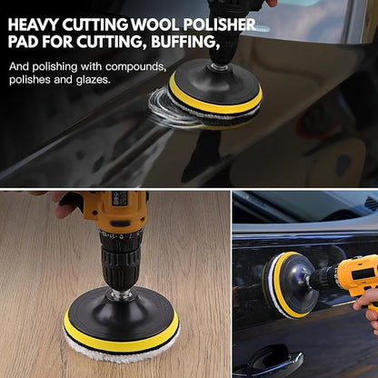 Kshineni 7 Pcs 5 Inch (125 mm) Wool Polishing Buffing Pad Car Polisher Buffer Drill Attachment with M14 Drill Adapter