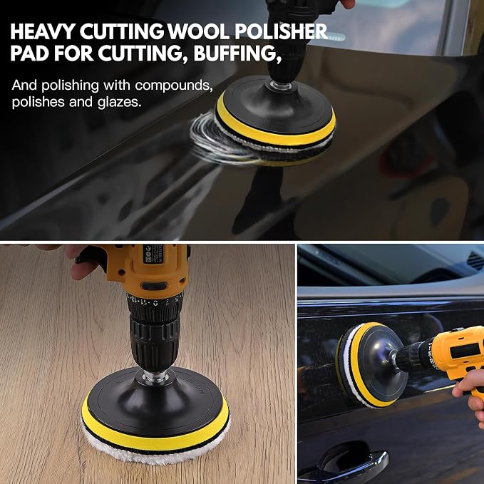 Kshineni 7 Pcs 6 Inch (150 mm) Wool Polishing Buffing Pad Car Polisher Buffer Drill Attachment with M14 Drill Adapter
