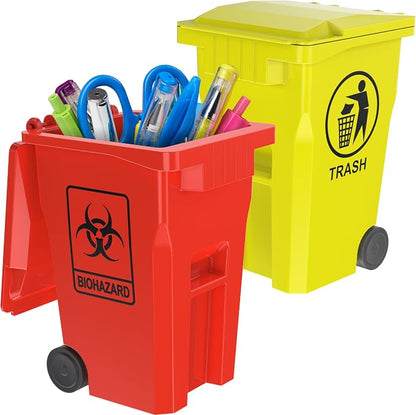 Wiosi Mini Garbage Trash Pen Holder for Desk and Tiny Recycle Bin Pencil Holder Red & Yellow, Pack of 2 - Storage for Pencil & Pen | Office Stationery to Organize the Desk | Ideal for Student Work