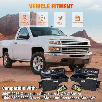 Nilight Truck Bed Tool Box Driver Side & Passenger Side Truck Toolbox Fit for Chevrolet Silverado GMC Sierra 1500 2500 3500 2007-2018 Swing Case Truck Bed Storage Box w Lockable Lid Wheel Well Toolbox