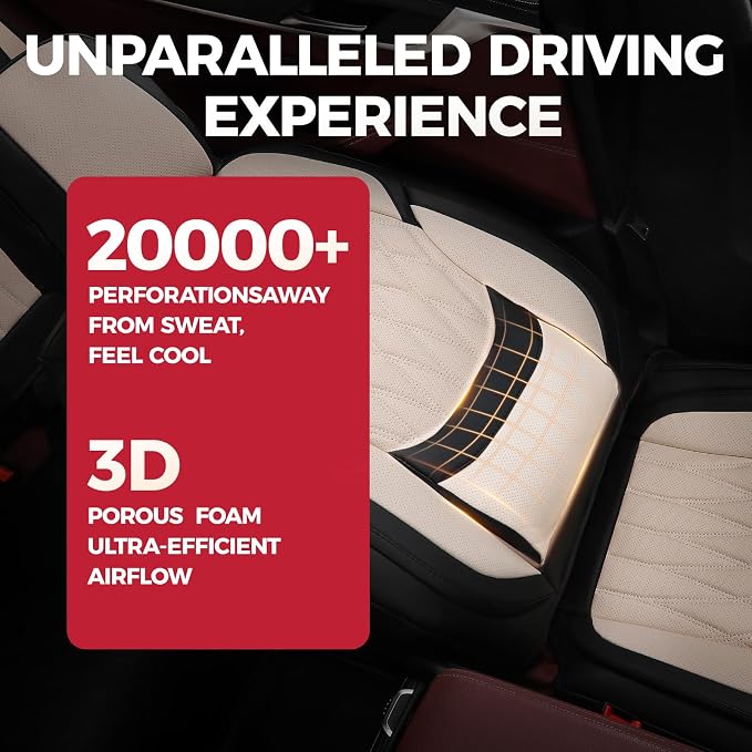 FREESOO Black Beige Car Seat Covers Full Set - Faux Nappa Leather Seat Covers for Cars, Luxury Breathable Waterproof Front Seats with Lumbar Support and Back Seat Cover, Fit for Sedans SUVs Pick-ups