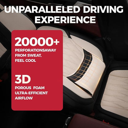 FREESOO Front Car Seat Covers - Luxury Breathable Waterproof Faux Leather Car Seat Cushion Protectors with Lumbar Support, Universal Fit for Most 5 Seats Vehicles Sedans Hatchbacks Trucks, Black Beige
