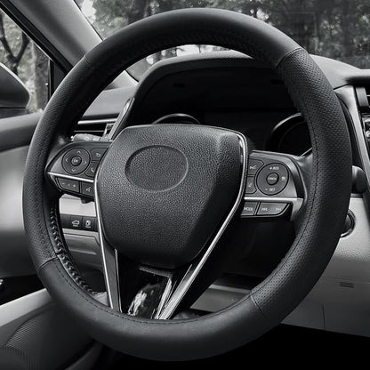 Steering Wheel Cover Standard Size 14.5-15 inch, Non-Slip Car Wheel Cover Protector, Non-Folding Packaging, Microfiber Leather, Black