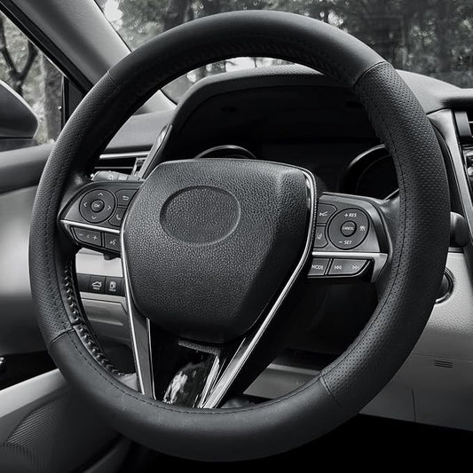Steering Wheel Cover Standard Size 14.5-15 inch, Non-Slip Car Wheel Cover Protector, Non-Folding Packaging, Microfiber Leather, Black