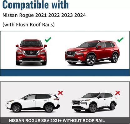 Roof Rack Cross Bars 2021-2024 Compatible with Nissan Rogue 2021 2022 2023 2024 (with Flush Roof Rails),Heavy Duty Aluminum Roof Rails Crossbars Rooftop Luggage Carrier