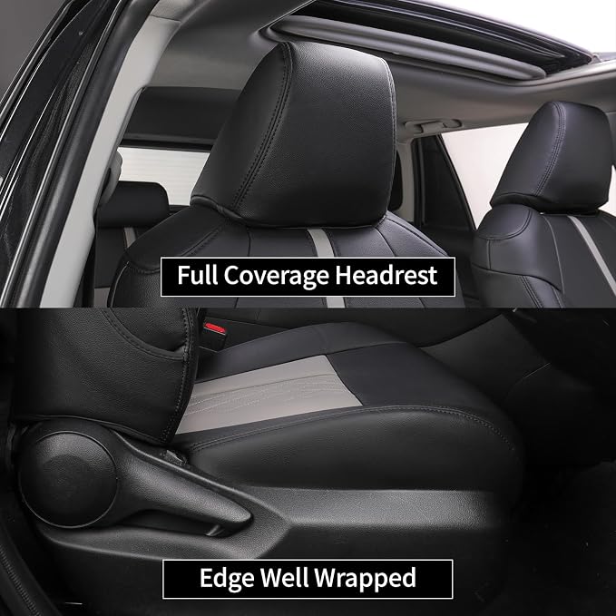EKR Rav4 Seat Covers Custom Fit for Toyota Rav4 (Hybrid) SE/XSE & (PHEV) GR Sport 2026, Car Seat Cover Full Set for SUV,Factory-Style Upgrade, Easy-Wipe Protection,Faux Leather(Black+Light Gray)