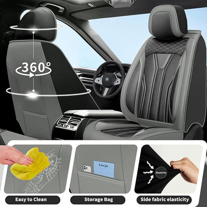 Fit Patriot Car Seat Covers for Jeep Patriot 5 Seats 2007-2016 2017 -Premium Leather, Waterproof & Breathable，All-Weather Seat Cushion Protecto & Airbag Compatible, 2 Front Seat Gray & Black