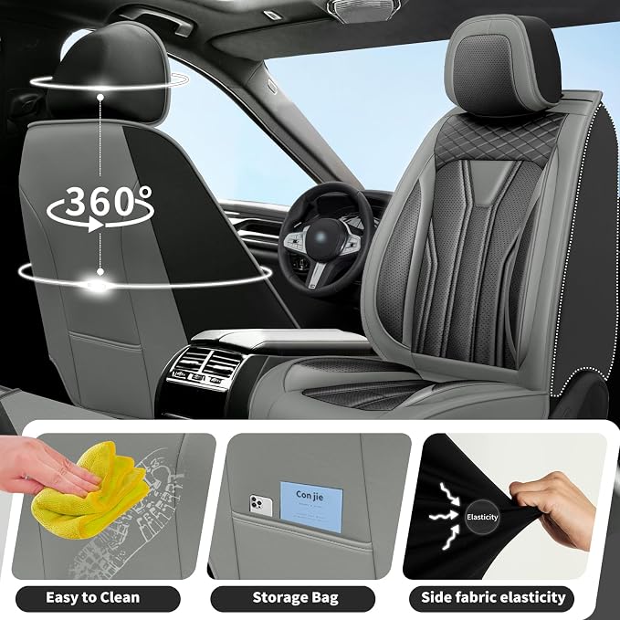 Fit Patriot Car Seat Covers for Jeep Patriot 5 Seats 2007-2016 2017 -Premium Leather, Waterproof & Breathable，All-Weather Seat Cushion Protecto & Airbag Compatible, Full Set Gray & Black