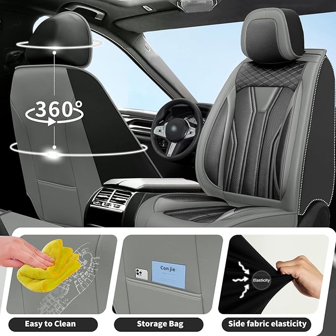 Fit Compass Car Seat Covers for Jeep Compass 2007-2025 2026 -Full Set Premium Leather, Waterproof & Breathable，All-Weather Seat Cushion Protecto & Airbag Compatible, 5 Seats Gray & Black