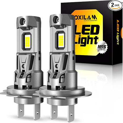 OXILAM M5S H7 Light Bulbs, 80,000LM Brightness H7 Fog Lights, 6500K White with Cooling Fan, Easy Plug & Play in 3 Minutes, IP68 Waterproof, Non-Polarity, Set of 2