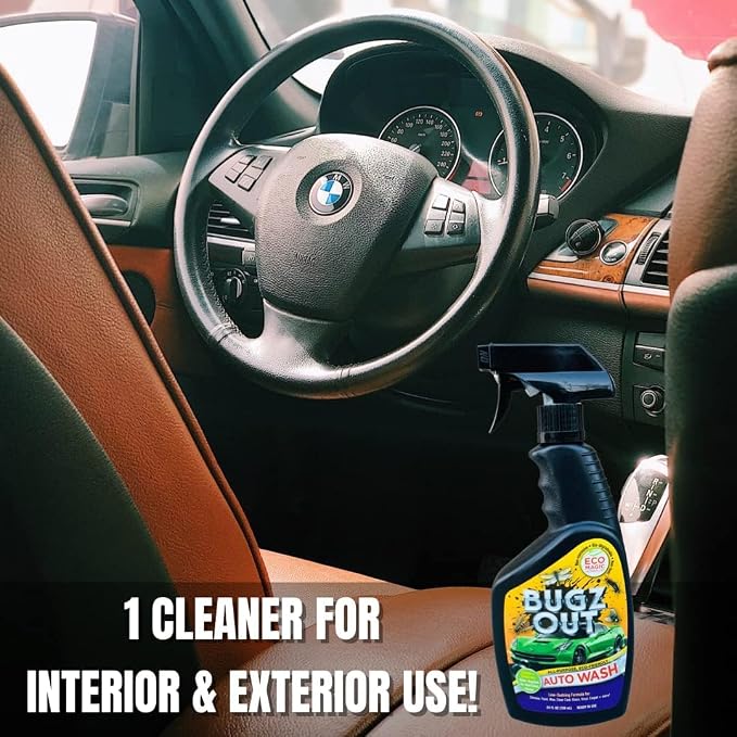 Bugz Out Car Bug Cleaner, Remover and Wash - Spray Bugs, Tar, Bird Poop Off Exterior of Car and Windshield. Remove Black Streaks Without Scratching or Removing Paint. 24 oz spray bottle with