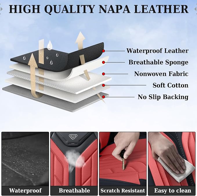 Coverado Seat Covers, Car Seat Covers Front Seats, Leather Seat Covers for Cars, Automotive Seat Covers Car Seat Protector Car Seat Cushion Universal Fit for Most Sedans SUV Pick-up Truck(Burgundy)