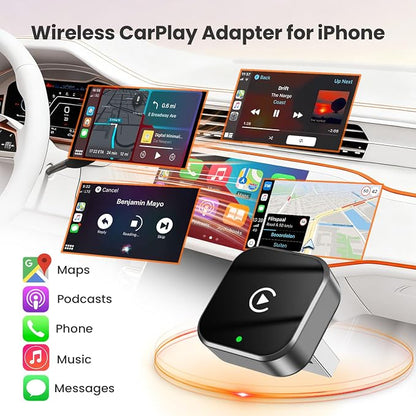Wireless CarPlay Adapter for iPhone - Plug and Play, Converts Wired to Wireless, Stable Connection Without Delay, Compatible with iOS 10+ & 800+ Car Models, Not for Android 2025（V9-Hui）