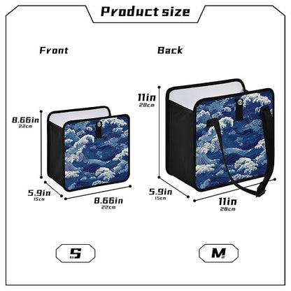 Car Trash Can Organizer Bin with Adjustable Strap for Back Front Seat Console Waterproof Leakproof Collapsible Portable 8.66 Inch Blue Ocean Waves