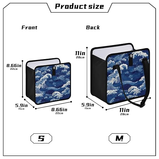 Car Trash Can Organizer Bin with Adjustable Strap for Back Front Seat Console Waterproof Leakproof Collapsible Portable 11 Inch Blue Ocean Waves