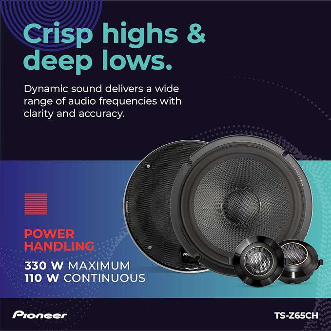 Pioneer Z-Series TS-Z65CH 6.5” 2-Way Speakers (Pair) – 330W Max, Crisp Highs + Clear Vocals, Audiophile upgrade, add an amplifier for optimal performance