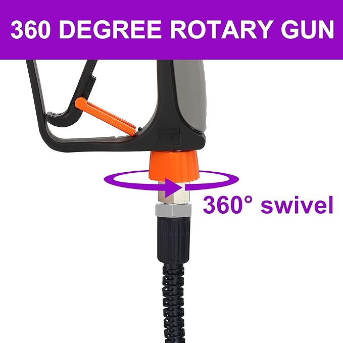 PWACCS Short Pressure Washer Gun with Swivel, 5000 PSI, Black | Power Washer Short Gun, 3/8" Quick Connector, M22 14mm/15mm Fitting, 5 Nozzle Tips with Holder