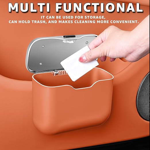 HOLDCY Car Trash Can, Waterproof Multi‑Functional Auto Trash Bin for Door/Console/Seat Back, Universal Vehicle Garbage Can for Car/Truck/SUV Drivers (Orange)