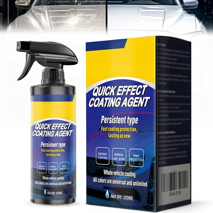 Quick Effect Coating Agent for Car - Hydrophobic Ceramic Coating Spray for Car with UV Protection, Water Beading Paint Protection, Deep Gloss Shine, Long Lasting Polish Spray Wax - 120ml