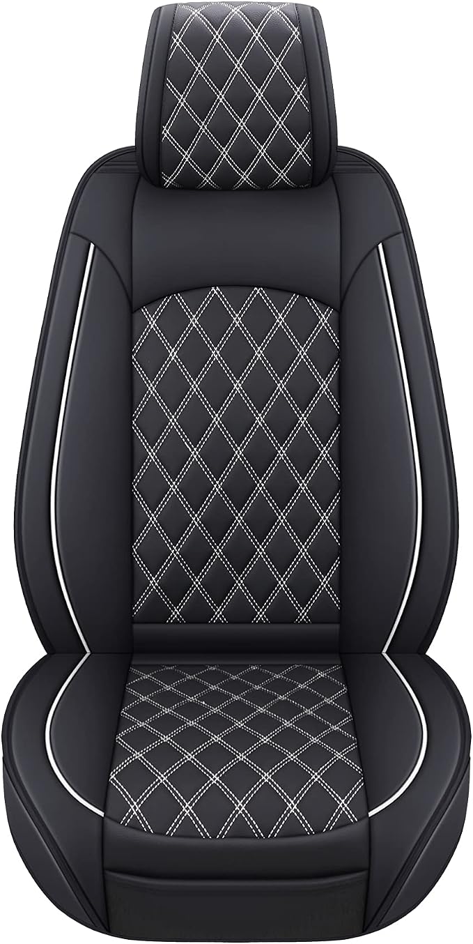 YIERTAI Tundra Seat Covers Compatible with 2008-2024 2025 2026 Toyota Tundra Crewmax Double Cab SR5 Limited Platinum TRD Pro Crew Cab Truck Waterproof Leather Seat Covers(5 PCS Full Set/Black-White)