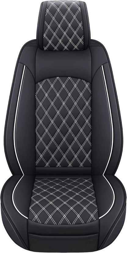 YIERTAI Tundra Seat Covers Compatible with 2008-2024 2025 2026 Toyota Tundra Crewmax Double Cab SR5 Limited Platinum TRD Pro Crew Cab Truck Waterproof Leather Seat Covers(5 PCS Full Set/Black-White)