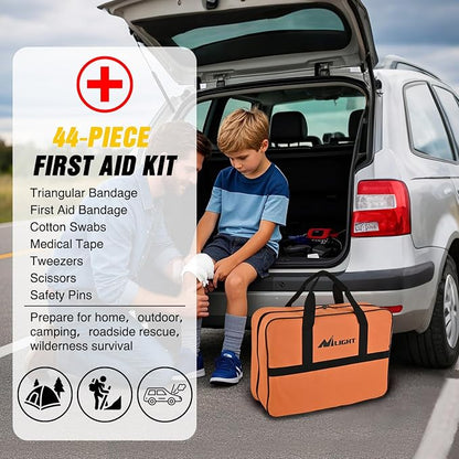 Nilight Car Emergency Kit with Jumper Cable, First Aid Kit Safety Assistance Tools for Travel Camping Outdoor Cars Truck SUV RV, Roadside Essentials with Flash Light