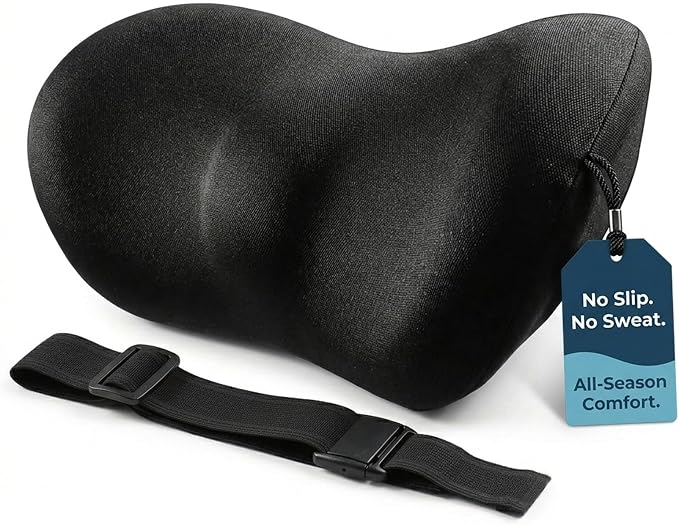 Lumbar Support Pillow for Car with Dual-Grip Stability System - Advanced Adaptive Memory Foam Back Pillow for Lower Back Pain Relief, Ergonomic Driving Seat & Office Chair Cushion, Black