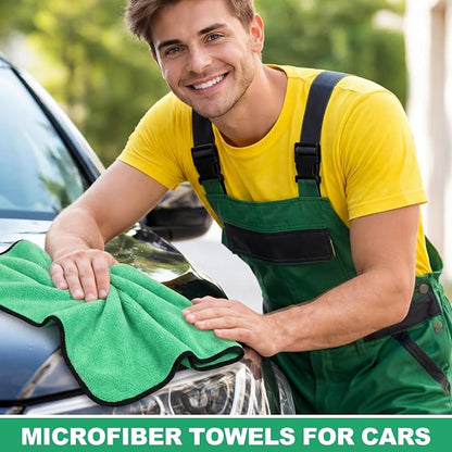 Tallew 12 Pcs Microfiber Towels for Cars, 800 GSM Plush Drying Cleaning Cloth Bulk, 16 x 16 Inch Thick Absorbent Wash Detailing Towels for Car Polishing, House, Kitchen Cleaning(Green)