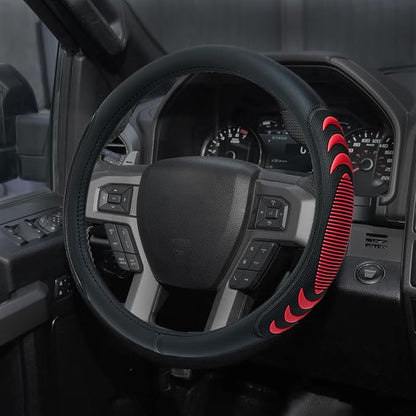 Yangday Leather Steering Wheel Cover for Ford F150 F250 F350, 15.5-16 inches Car Steering Wheel Cover with Anti-Slip Massage Particle (Red)