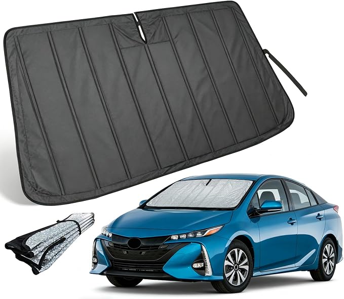 Thickened Windshield Sun Shade for Toyota Prius 2016-2022 | Accordion Front Window Sunshade Aluminum Reflective UV Protection Shield, Foldable Sun Visor with Storage Bag Car Accessories