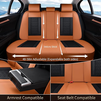 FLORICH Seat Covers, Car Seat Covers Full Set, Luxury Nappa Leather Seat Covers, Breathable and Waterproof Car Seat Protector 5 Seat, Automotive Seat Covers Universal Fit for Most Cars-Brown&Black