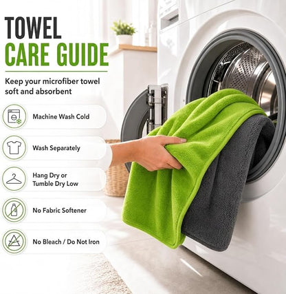 1400 GSM Car Drying Towels – XXL Microfiber Towels for Cars (48" x 24"), Ultra-Absorbent, Streak-Free, Scratch-Free, No Water Spots, Double-Twist Pile & Edgeless Design
