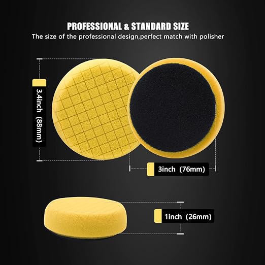 Yellow T80 High-Cut Foam Polishing Pad, SPTA 1Pc 3.5 Inch Face for 3 Inch 80mm Backing Plate Compound Buffing Sponge Pads for Car Buffer Polisher Compounding, Polishing and Waxing - FPTSS3Y