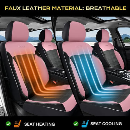 Coverado Front and Back Seat Covers for Cars Leather Car Seat Cover Full Set 5 Seats Waterproof Seat Protector Automotive Seat Covers Universal Fit for Most Cars SUV Trucks, Pink&Black