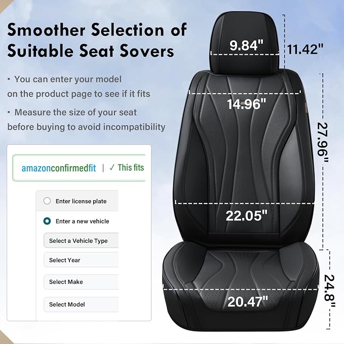 Coverado Seat Covers Full Set, Leather Car Seat Covers, Waterproof Seat Covers for Cars, Front and Back Seat Covers, Car Seat Protectors Car Seat Cushions Universal Fit for Most Cars, Black