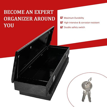 70''Inch Aluminum Truck Tool Box Truck Bed Toolbox Truck Trailer Chest Box Trailer Underbody Storage Organizer Waterproof Square Storage Organizer w/Lock & Keys Black(‎69.88" Lx20 Wx14.75 H)