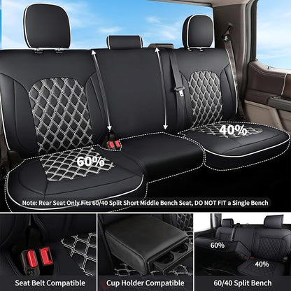 Huidasource Dodge Ram Seat Covers, Front & Rear Pickup Truck Leather Seat Cover Fit for 2009-2018 RAM 1500, 2010-2025 2500/3500 Crew Mega Cab, 2019-2025 RAM 1500 Classic only (Full Set/Black&White)