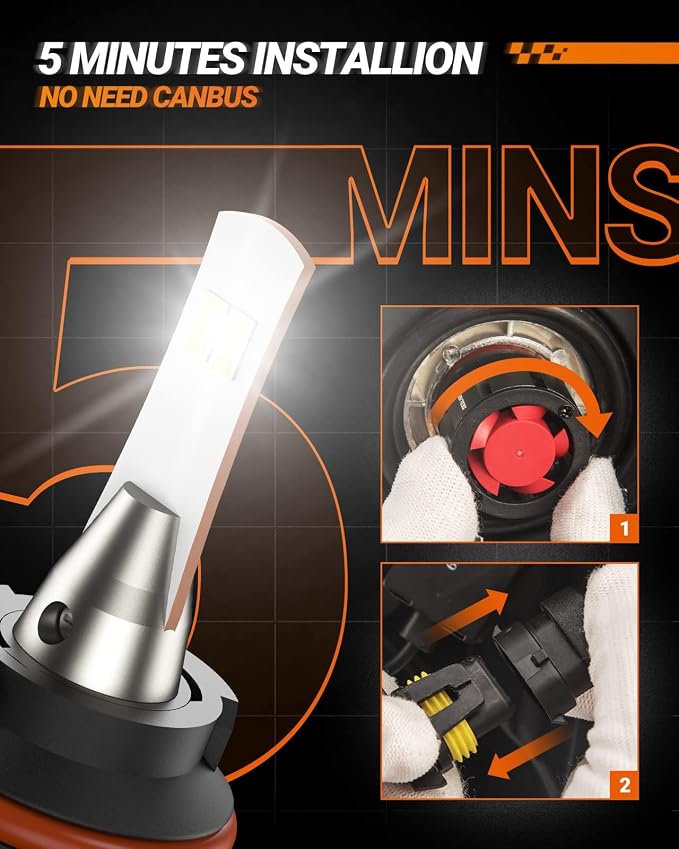 SEALIGHT 9007 LED Bulbs, L2 HB5 24,000LM Super Brightness 6000K Cool White Fog Bulbs, IP68 Waterproof, Plug and Play, 15000RPM Turbo Fan, 60000Hrs Lifespan, 1:1 Size Driving Bulbs, Pack of 2