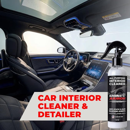 SHINE ARMOR Car Interior Cleaner & Protectant - Interior Detailer Spray with UV Defense, Streak-Free Car Cleaning Spray for Dashboard, Leather, Vinyl, Plastic & Rubber - Trucks, SUVs & RVs - 16 fl oz