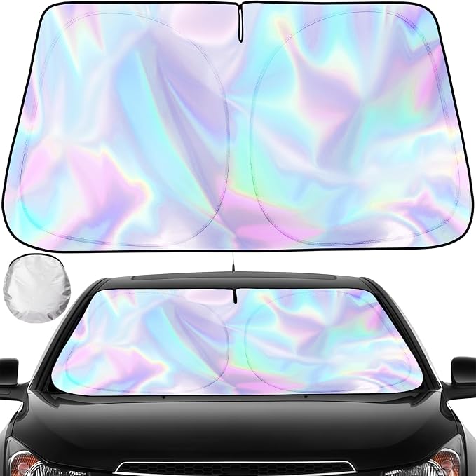 Iridescent Sun Shade for Car Windshield, Foldable Windshield Sun Shade, Universal Car Sun Shade Windshield, Upgrade Cover Sunshade Enhanced UV Rays Reflective Sun Visor Shade Keeps Vehicle Cool