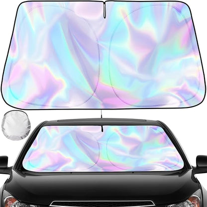 Iridescent Sun Shade for Car Windshield, Foldable Windshield Sun Shade, Universal Car Sun Shade Windshield, Upgrade Cover Sunshade Enhanced UV Rays Reflective Sun Visor Shade Keeps Vehicle Cool