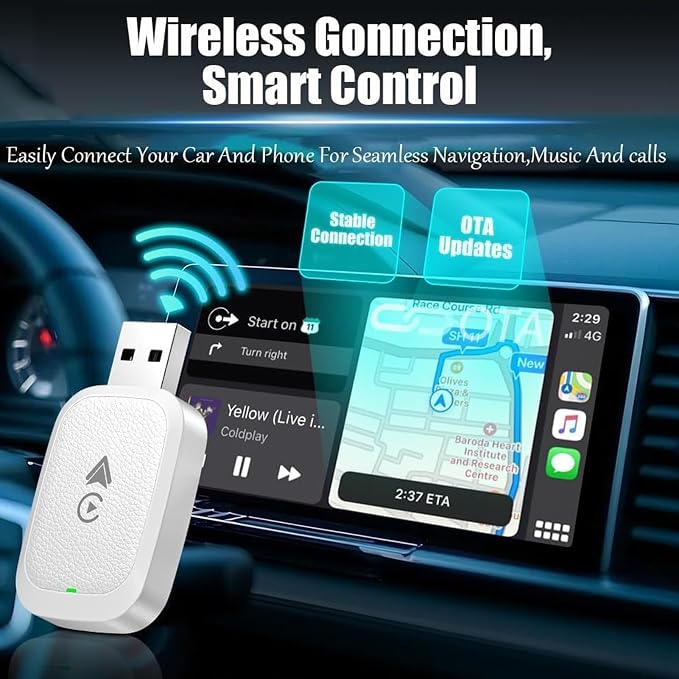 Wireless Carplay Adapter for Ford C‑MAX 2017 2018 2019, 2 in 1 Android Auto/Carplay Wireless Adapter Auto Reconnect Accessories,Red