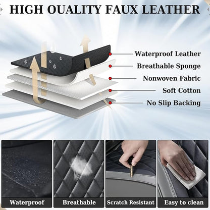 Coverado Seat Covers Full Set, Faux Leather Seat Covers for Car, Waterproof Car Seat Protectors 5 Seats, Automotive Seat Covers Universal Fit for Most Cars SUV Trucks- Gray&Black