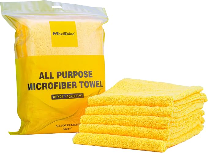 Maxshine 16" x 24" Universal 5-Piece Professional Edgeless Microfiber Towel Set – 380GSM Extra Absorbent & Ultra Plush – Premium Towels for Car Wash, Home Cleaning & Pet Drying