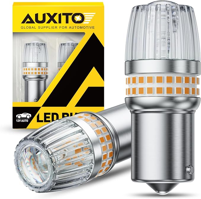 AUXITO Latest 1156 LED Bulbs Amber Yellow Turn Signal Lights, 700% Brighter 7506 BA15S P21W 1141 1003 Bulbs with Projector for Backup Parking Tail Brake Signal Marker Daytime Running Light, Pack of 2
