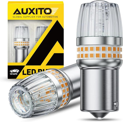 AUXITO Latest 1156 LED Bulbs Amber Yellow Turn Signal Lights, 700% Brighter 7506 BA15S P21W 1141 1003 Bulbs with Projector for Backup Parking Tail Brake Signal Marker Daytime Running Light, Pack of 2