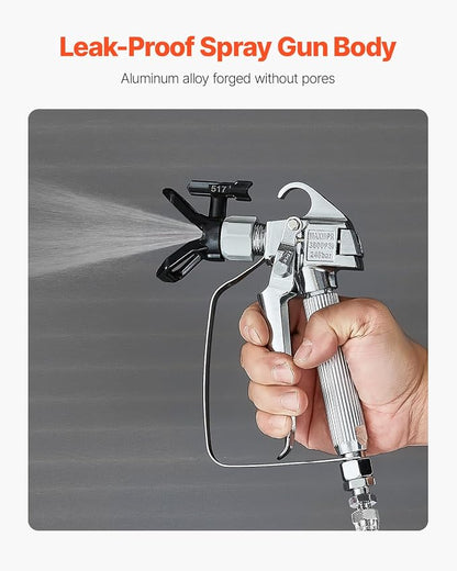 VEVOR Airless Paint Spray Gun, 3600PSI High Pressure Airless Paint Sprayer Gun with 517 Tip, Swivel Joint Airless Spray Gun Kit with Filters, Cleaning Needle and Brush, for Airless Spraying Machine