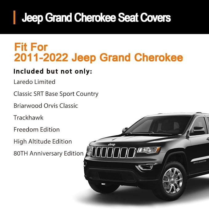 Huidasource Grand Cherokee Seat Covers, Waterproof Leather Customized Car Seat Cushion Covers, Full Set Seat Protectors Compatible with Grand Cherokee 2011-2022, (5 Pcs Full Set/Black&Red)