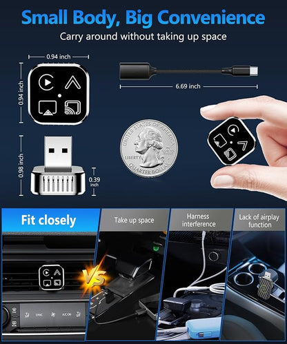 2026 4 in 1 Mini Wireless CarPlay Android Auto Adapter, Support AirPlay MirrorLink, Convert Wired to Wireless, Auto Connect for Daily Commute, Plug and Play Dongle (Silver)