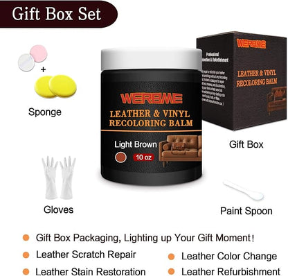 Leather Recoloring Balm & Color Restorer - 10OZ Multipurpose Dye & Paint for Faded Leather Couches, Car Seats, Shoes | Fix Scratches on Clothing, Furniture & Accessories(Light Brown)